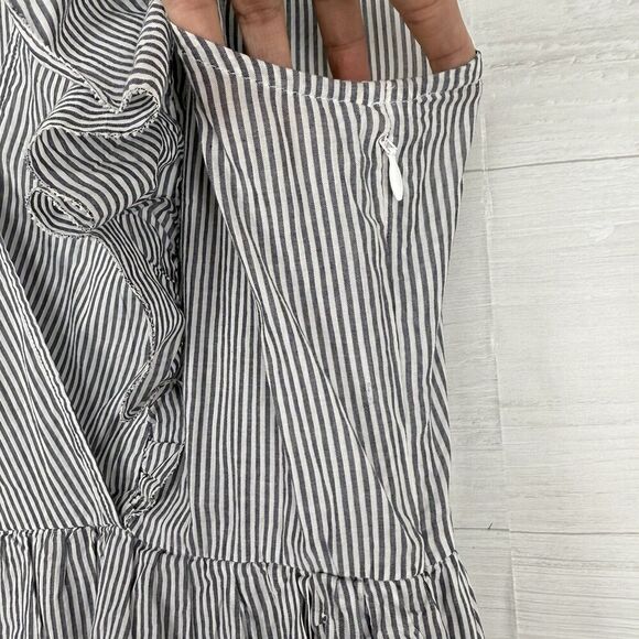 J. Crew Ruffle Sleeve Cotton Voile Midi Dress Size L Striped Gray V Neck Cottage - Picture 6 of 16
